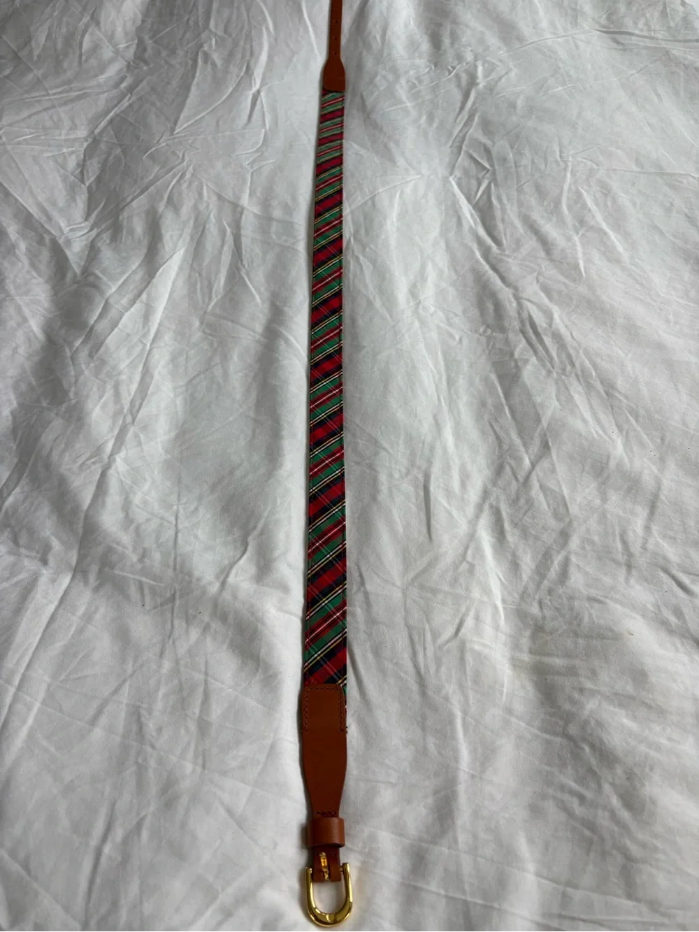 Vineyard Vines Tarton Plaid Cotton Cashmere Leather Belt Gold Buckle Preppy